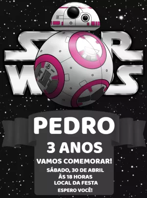 Convite Aniversário Star Wars com Droid Rosa para Editar Online