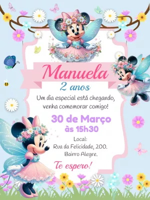 Convite Aniversário Jardim Encantado da Minnie Fada para Editar