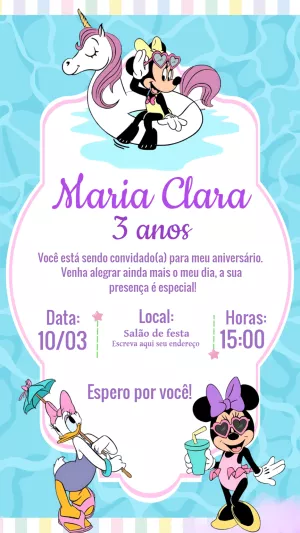 Convite de Aniversário Minnie Pool Party para Editar Online