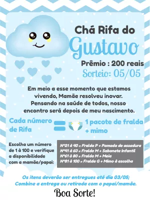 Convite Chá Rifa Chuva de Amor Menino para Editar Online