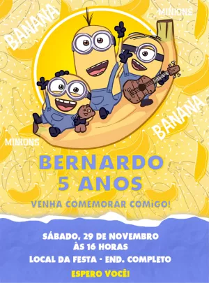 Convite de Aniversário Minions para Editar Online