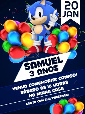 Convite de Aniversário Sonic para Editar Online