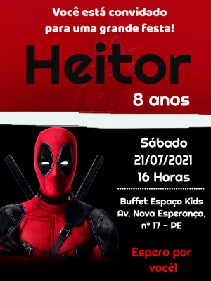 Convite Aniversário Deadpool para Editar Online e Imprimir