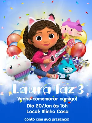 Convite Aniversário A Casa Mágica da Gabby para Editar Online