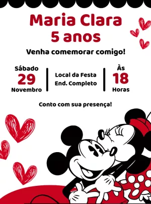 Convite Aniversário Mickey e Minnie Retrô para Editar Online
