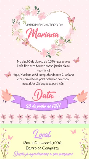 Convite Aniversário Jardim Encantado Floral para Editar Online