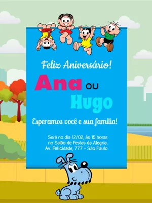 Invitation d'anniversaire Turma da Mônica – Statique – Wolf Designer