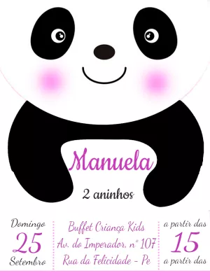 Convite de Aniversário Panda Menina para Editar Online