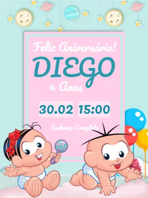 Invitation d'anniversaire Turma da Mônica – Statique – Wolf Designer