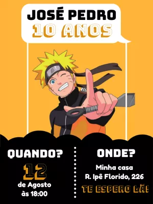 Convite de Aniversário Naruto para Editar e Enviar Online