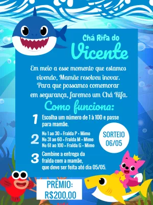 Convite Chá Rifa Baby Shark para Editar Online