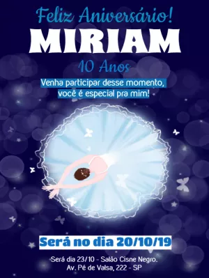 Convite de Aniversário Bailarina para Editar Online