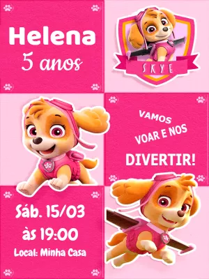Convite Aniversário Skye Patrulha Canina para Editar Online