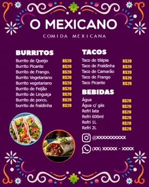 Cardápio Mexicano Temático para Editar Online e Imprimir