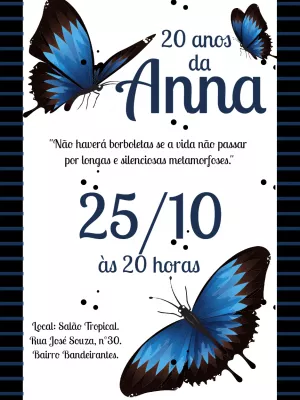 Convite Aniversário Borboletas Azuis para Editar Online