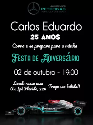 Convite Aniversário Mercedes Fórmula 1 para Editar Online