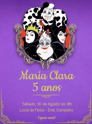 Convite de Aniversário Vilãs da Disney para Editar Online