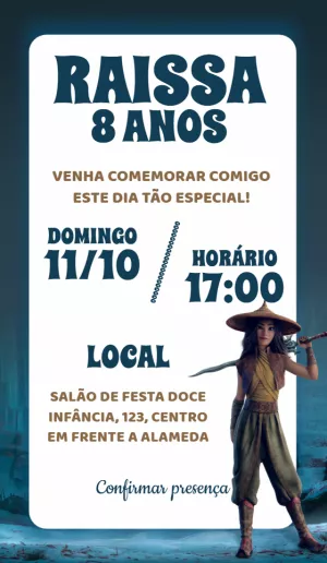 Convite Aniversário Raya e o Último Dragão para Editar Online