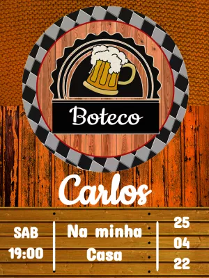 Convite de Aniversário Boteco Bar para Editar Online