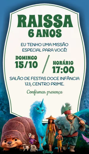 Convite de Aniversário Raya e o Último Dragão para Editar Online