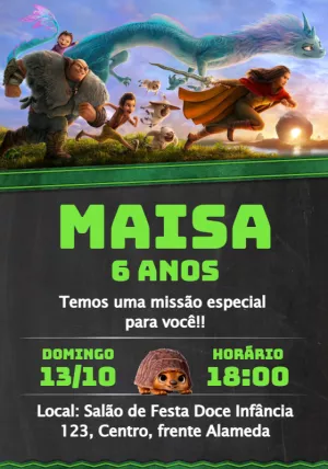 Convite de Aniversário Raya e o Último Dragão para Editar