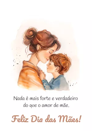 Cartão Dia das Mães Aquarela com Mãe e Filho para Editar