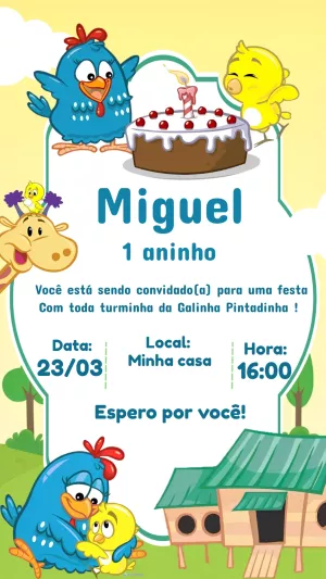 Convite de Aniversário Galinha Pintadinha para Editar Online