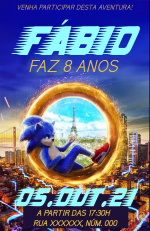 Convite de Aniversário Sonic do Filme para Editar Online