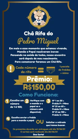 Convite Chá Rifa Ursinho Príncipe Realeza para Editar Online