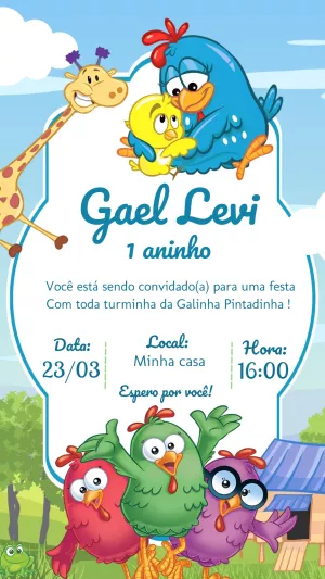 Convite de Aniversário Galinha Pintadinha para Editar Online