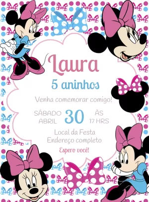 Convite de Aniversário Minnie Mouse Rosa para Editar Online