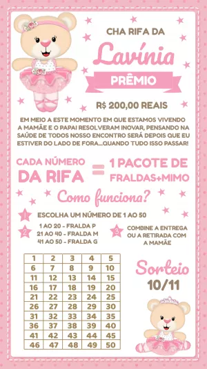 Convite Chá Rifa Ursinha Princesa para Editar e Imprimir