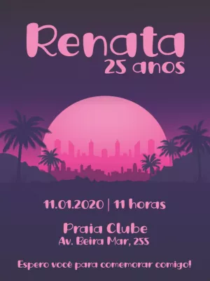 Convite Aniversário Tardezinha Retrowave para Editar Online