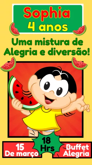Convite Aniversário Magali com Melancia para Editar Online