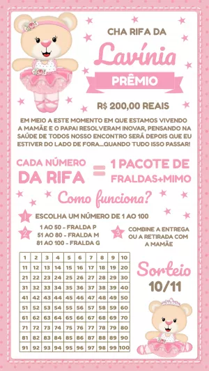 Chá Rifa Ursinha Princesa Editável Online para Editar