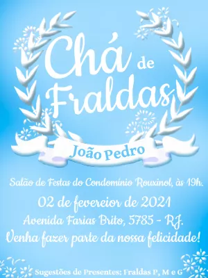 Convite Chá de Fraldas Menino Louros para Editar Online
