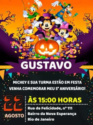 Convite Aniversário Halloween do Mickey para Editar Online