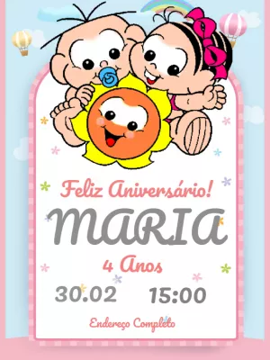 Convite de Aniversário Turma da Mônica Bebê para Editar Online