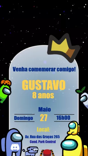 Convite de Aniversário Among Us com Personagens para Editar Online