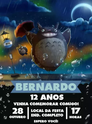 Convite Aniversário Meu Amigo Totoro Editável Online