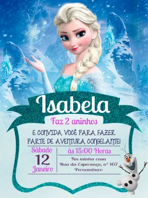 Convite de Aniversário Frozen com Elsa para Editar Online