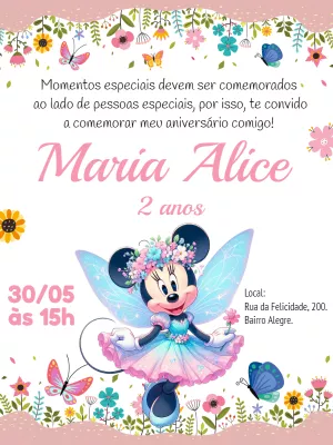 Convite Aniversário Jardim Encantado da Minnie para Editar