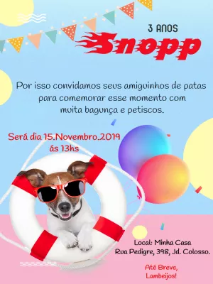 Convite de Aniversário de Cachorro com Foto para Editar Online