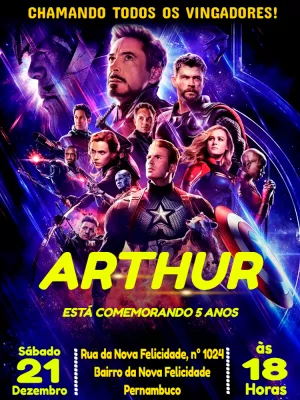Convite de Aniversário Os Vingadores para Editar Online