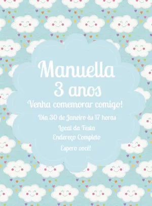 Convite Aniversário Chuva de Amor com Nuvens para Editar Online
