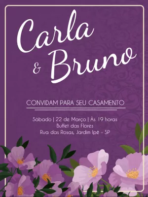 Convite de Casamento Floral Roxo e Lilás para Editar Online