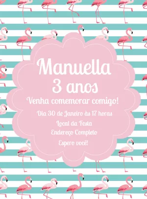 Convite de Aniversário Flamingos para Editar Online