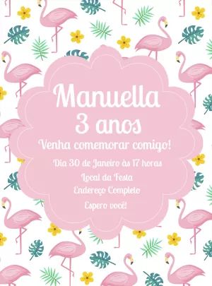 Convite Aniversário Flamingo Tropical para Editar Online