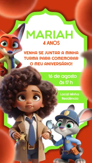 Convite de Aniversário Zootopia com Foto para Editar Online