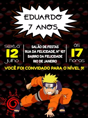 Convite de Aniversário Naruto Editável para Enviar Online